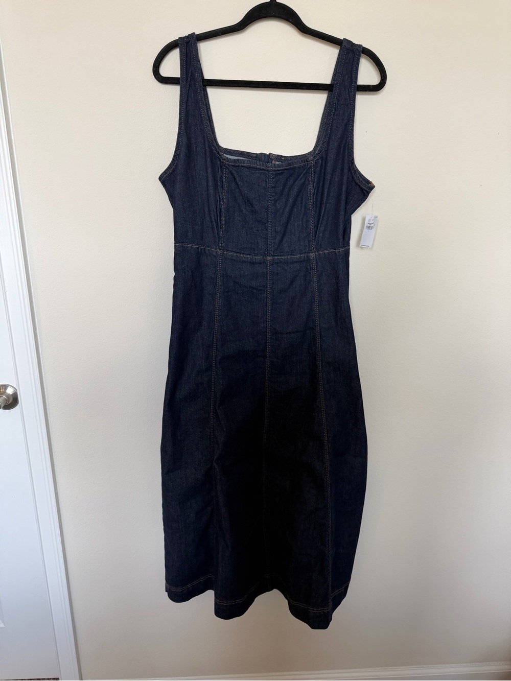 Old Navy Dark Wash Denim Square Neck Midi Dress NWT Size Large